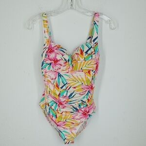 Niptuck Swim One Piece Swimsuit Size US 6 Tropical Floral Print Ruched